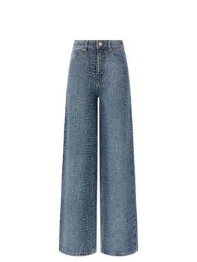 Self-Portrait Croc-Embossed Wide-Leg Jeans in Denim Blue